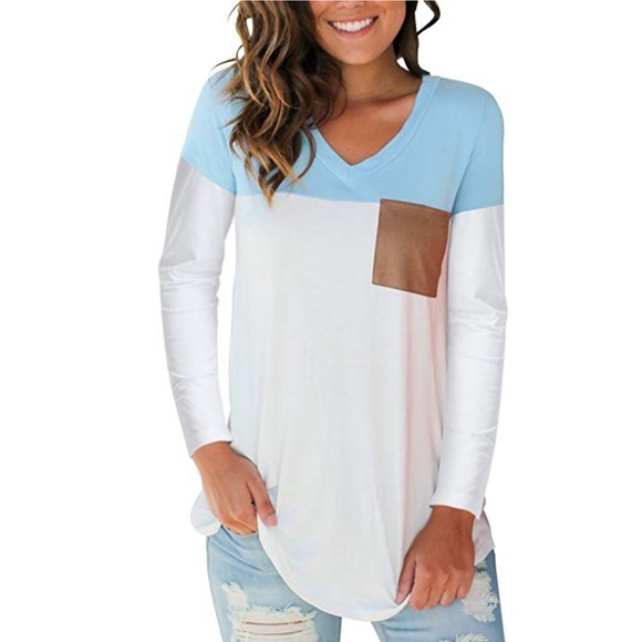 Tops - Beautiful women v neck t shirt with suede pockets